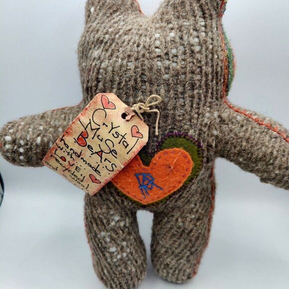 Handmade Support Bear Recycled Wool & Tiger Eye Crystal 14" Tall Protective - Picture 6 of 10